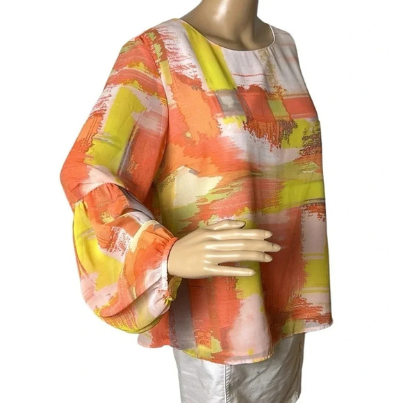 Soft Works 🇨🇦 balloon sleeve blouse,sz LARGE boho ,Multicolor,artsy,semi sheer - Picture 1 of 13